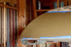 CAIRD - first hull paint + taping on waterline and rubrails.JPG