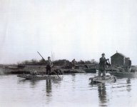 43 Walter Cook Jr and Walter Cook Sr poling from early Pelican Island shack - HUNT.jpg